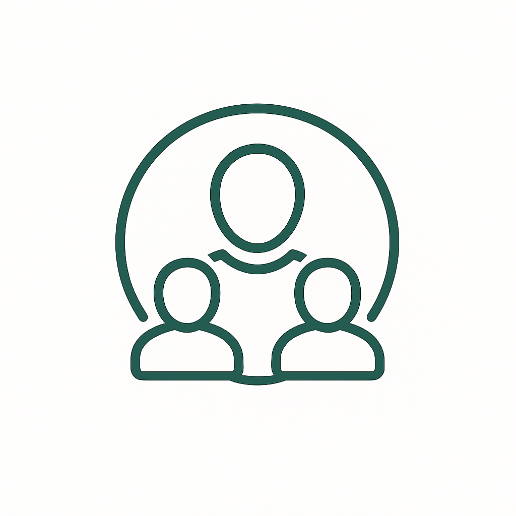 Pictogramă organizații de pacienți – grup de persoane într-un cerc, simbol al comunității.